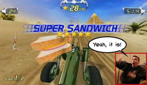 Excite Bots Trick Racing Wii Super Sandwich Barrel Roll Video Game Podcast WingDamage.com Excite Bots Trick Racing Wii Super Sandwich Barrel Roll Video Game Podcast WingDamage.com